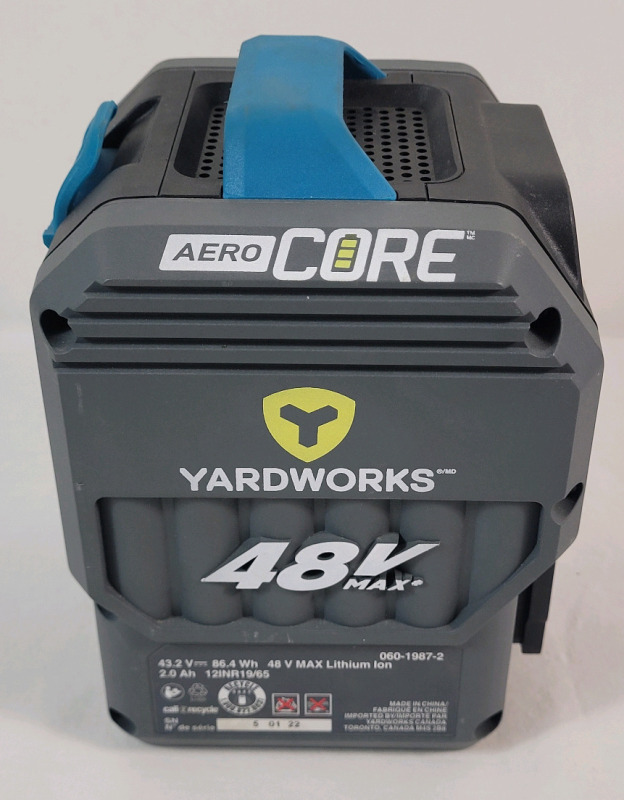 Yardworks Aero Core 48V Max. Lithium ION Rechargeable Battery . No Charger , Untested