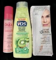 [See Desc] 3 Hair Products: L'OREAL One Step Toning Gloss for Grey Hair, V05 Key Lime Squeeze Conditioner & CAKE : The Cake Taker 3-in-1 Leave-In Conditioner (Lemon Cookie Scent)
