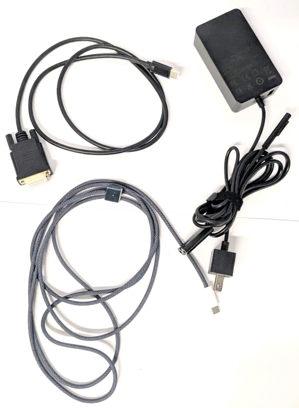 3 As-New Charging & Video Cables : 65W Surface Pro 9/8/7/6/5/4/3/X+ Charger, 140W USB-C to Magnetic 3Charging Cable for 3 Generations of MacBook 2021-2024 & USB-C DisplayPort to VGA Adapter Cable