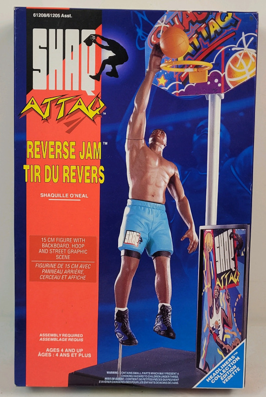 Vintage 1993 Kenner SHAQ Attack Downtown Shootout 9" Action Figure . Includes 9" Shaquille O'Neal Action Figure w/Ball-Shooting Action, Stand & Basketball Hoop. Shaquille O'Neal Headliners Collection. Sealed , Never Removed from Box