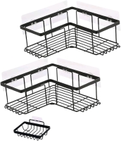 New 3-Piece No Drill Corber Shower Shelves & Soap Holder with Adhesive Backing Strips with Built-In Hooks - Up to 9" &times; 2.5" &times; 9"