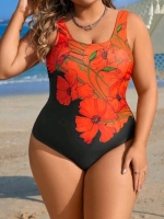 New Size Large Women's One-Piece Bright & Vibrant Floral Bathing Suit with Adjustable Straps