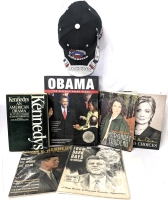 4 Books on US & Canadian Politicians (Obama, The Kennedys, Margaret Trudeau & Hillary Clinton), 2 Vintage Kennedy Magazines, As-New Barack Obama #44 Heavily Embroidered Baseball Cap With Tags