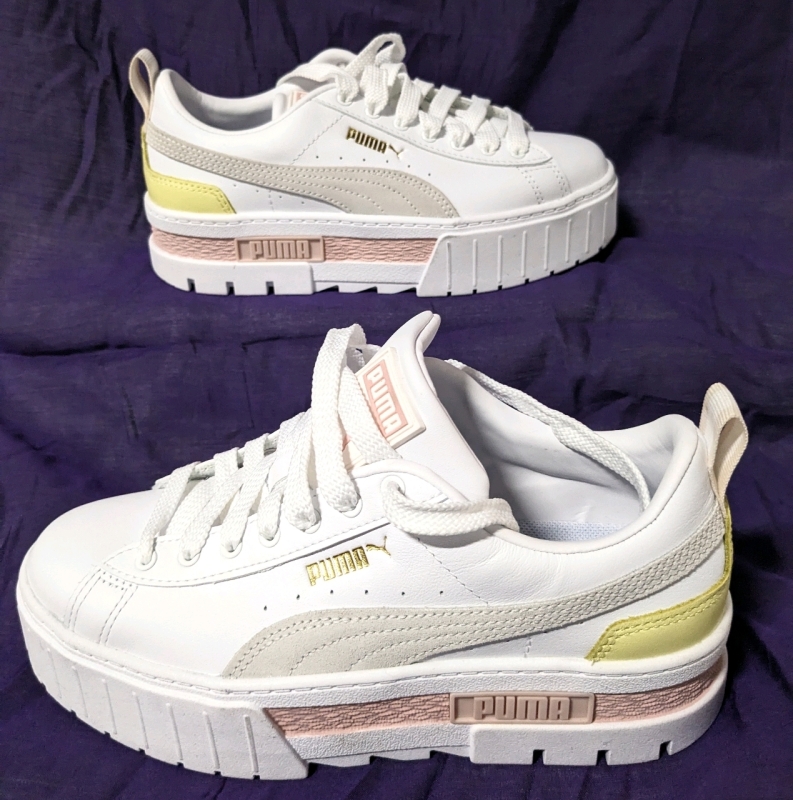 New PUMA Ladies MAYZE LTH Platform Sneakers: White, Lotus (Size 7)