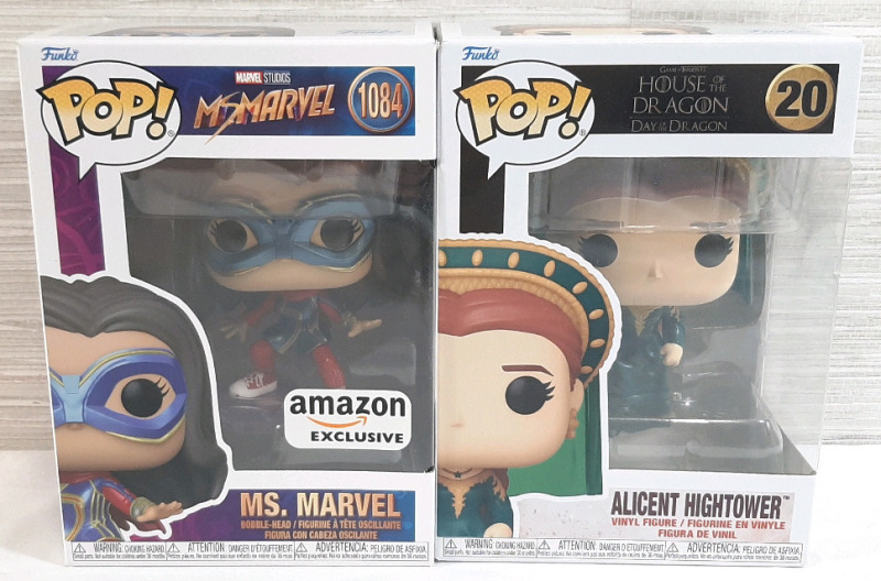 2 New in Box Ms. Marvel & Alicent Hightower Funko Pop Vinyl Figures | Figures Measure Roughly 3&frac12;" Tall