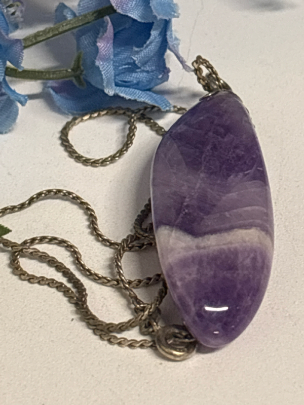 Vintage Sterling Necklace with Large Polished Amethyst Pendant