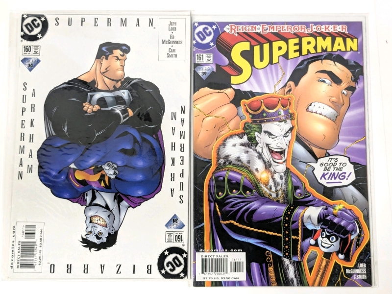 2 Vintage 2000 DC Comics SUPERMAN Direct Sale Rare Variant Joker Run : Superman/Bizarro #160 & The Reign of Emperor Joker #161, Both Bagged & Boarded