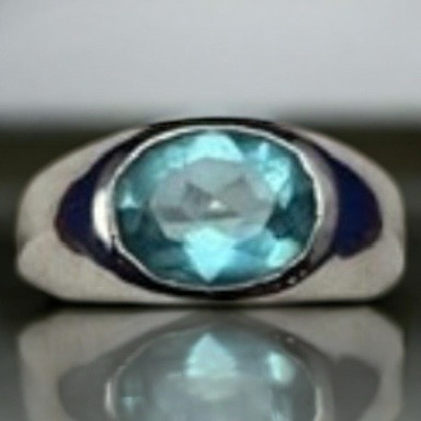 Sterling Faceted Bezel Set Blue Stone Ring East West Oval Size 7