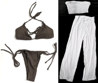 New Size XS Women's Linen Viscose Blend 2pc Strapless Bandeau Top with Elastic Waist Bottoms & 2pc Bikini Bathing Suit