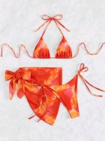 New Size XS Women's Tie Dye Print Halter Triangle Bikini Set with Tie-Up Cover Up Skirt