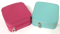 2 New Small Portable Zippered Jewelry Boxes : 3.75" &times; 3.75" &times; 1.75" Tall Each