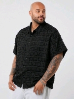 New Size Small Men's NXTstreet Loose Woven Textured Square casual Button-Up Short Sleeve Shirt