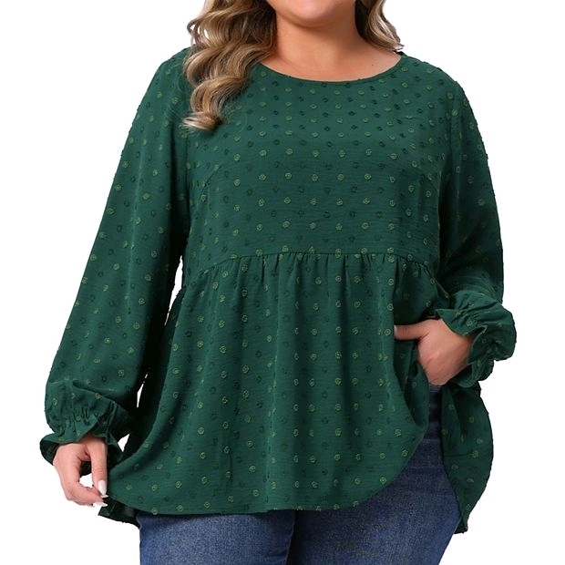 New Size 14-16 Women's BLOOMCHIC Lightweight Long Sleeve Polka Dot Ruffled Blouse