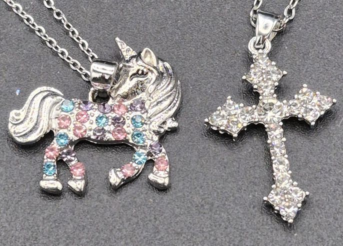 2 New Necklaces Unicorn & Cross Pendants