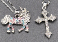 2 New Necklaces Unicorn & Cross Pendants