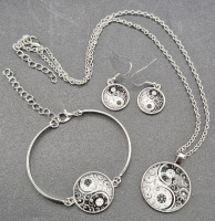 New Ying Yang Design Jewelry Set - Earrings, Bracelet & Necklace