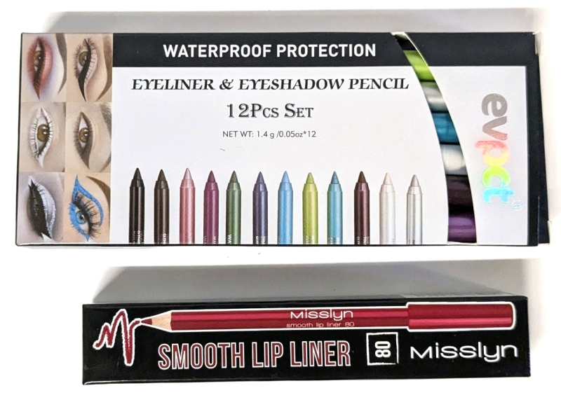 New Evpct 12pc Waterproof Eyeliner & Eyeshadow Pencil Set & Misslyn #08 Smooth Lip Liner