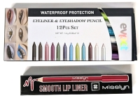 New Evpct 12pc Waterproof Eyeliner & Eyeshadow Pencil Set & Misslyn #08 Smooth Lip Liner