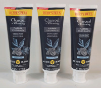 New , No Packaging - 3 Burt's Bees Charcoal +Whitening Flouride Toothpaste . Mountain Mint Flavor