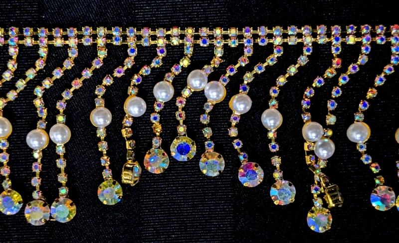 Interesting 6'8 (80"+!) Long Strand of Beaded Metal Fringe with AB Rhinestones & Faux Pearls - Unsure if Jewelry or Decoration, But It Sure is Pretty!