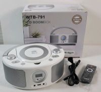 As New - Wiscent WTB-791 Portable Bluetooth CD Boom Box w/Remote . CD Player / Radio / Aux / Bluetooth USB . Open Box , Tested Working