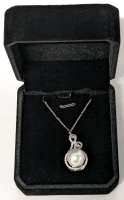 New Platinum Plated 12.0mm Synthetic Pearl Necklace - Adjustable Chain 20" - 22" Long