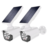 As-New in Box | WALI 2pk Dummy Fake Camera, Security Camera with Motion Sensor Light, Simulated Surveillance Security CCTV Dome Cameras Indoor Outdoor (TCW2-SOL), White-Solar (Lights Only, No Nuts or Bolts)