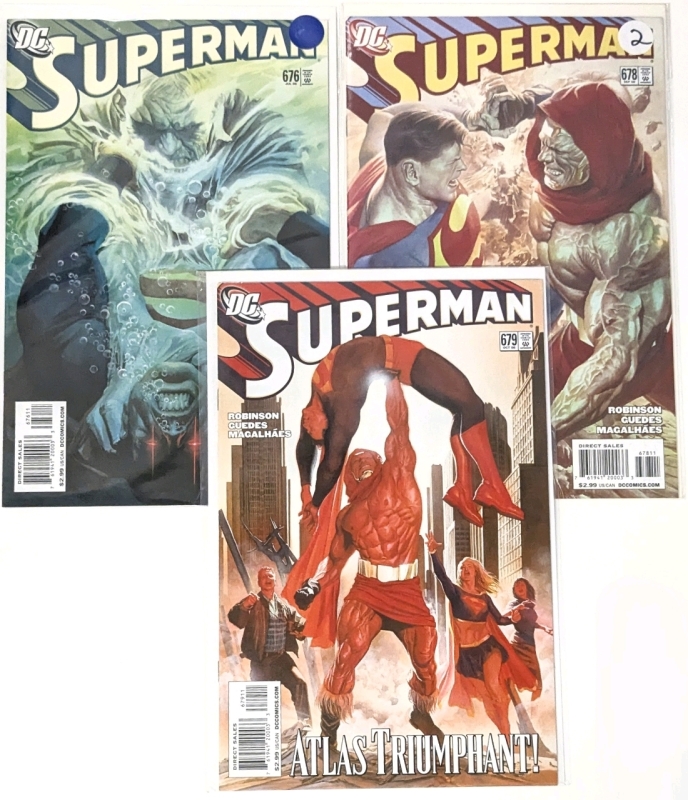 3 2008 DC Comics SUPERMAN Direct Sale Cover Artist Issues : #676, #678 Who Shall Champion Metropolis? & #679 Atlas Triumphant - All Bagged & Boarded