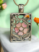 Sterling Silver Italy Chain with Rectangular Floral Inlay Scrolled Beautiful Pendant Chain 15 In Pendant approximately 1.25 with bale