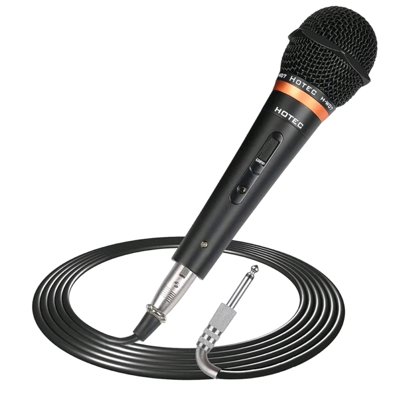 New - Hotec Premium Vocal Dynamic Handheld Microphone with 19ft Detachable XLR Cable and ON/Off Switch (Metal Black) (H-W07) . Stock photo used