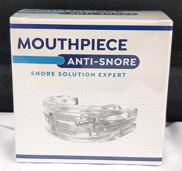 New in Box Anti-Snore Mouthpiece | Package Measures 3&frac12;" Tall, 3&frac12;" Wide