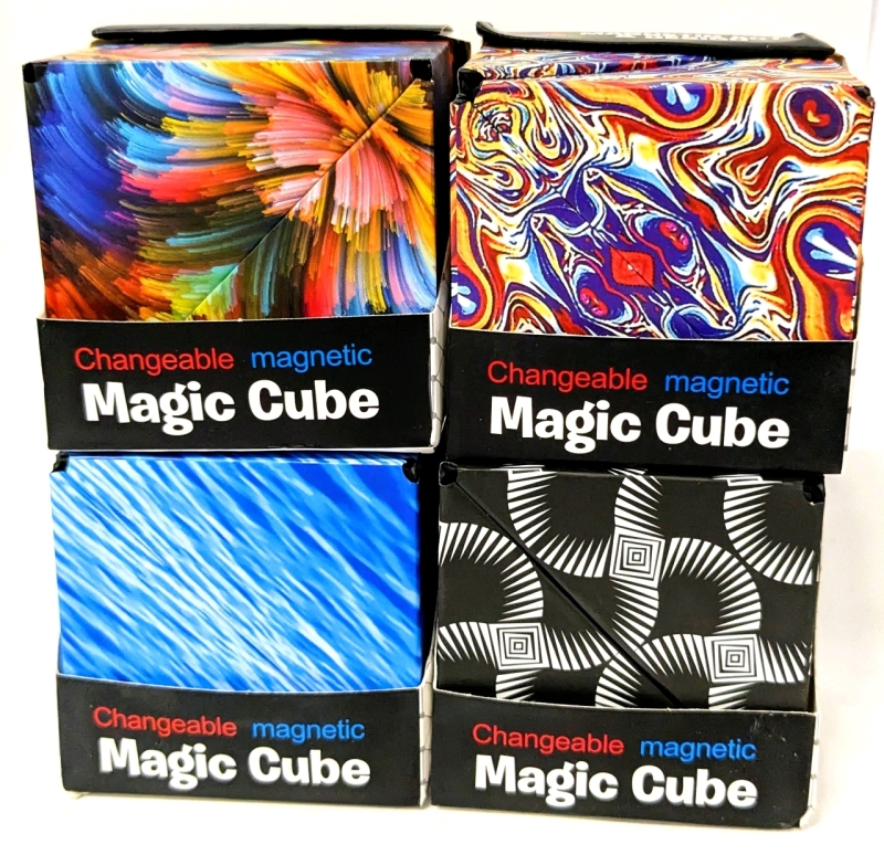 4 New Magnetic Art & Design Changeable Magnetic Magic Cubes / Fidget Toys - Create 72 Shapes! 2.5" Square Each