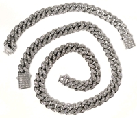 New 2-Piece Iced Out CZ Chunky Miami Cuban Link Chain Bracelet (8") & Matching Necklace (20")
