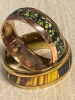 Two 8mm Titanium Stainless Steel Wedding Band Ring one Full Explosion Koa Wood Inlay Size 13 Second Green Accents Size 12 - 5