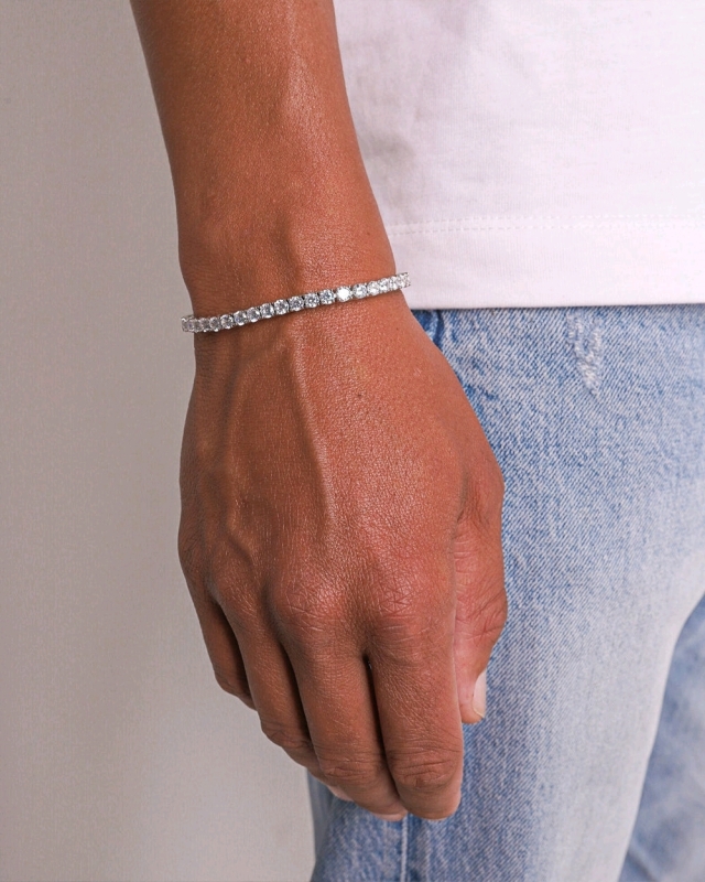 New DRIPPY Amsterdam Rhodium Tennisboy Bracelet. - 4MM, 8" Long - Retails Over $150!