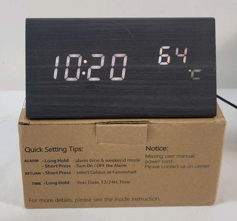 Wooden LED Time Display Alarm Clock w/Humidity & Temperature Display