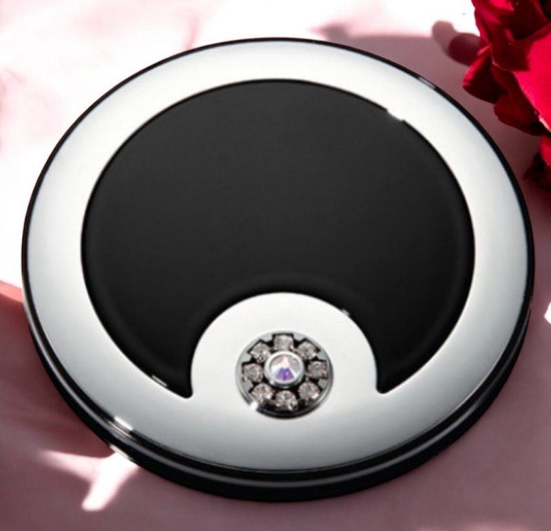 New Vintage Swarovski Crystal Danielle 5X Makeup Mirror Compact Case in HUDSONS BAY Box Swarovski Crystal sticker and Danielle Creations intact Approximately 3.5 Inch
