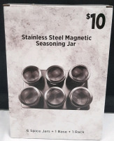 New in Box Stainless Steel Magnetic Seasoning Jar Set | Package Measures 9" Tall, 6&frac12;" Wide