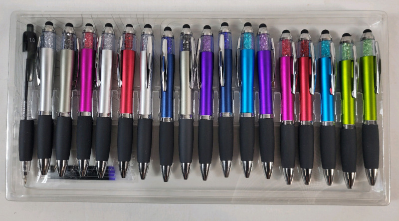 New - MiSiBao Stylus Pen - Black Ink Stylus & Twist ballpoint Pen w/Comfort Grip - 16 Count w/4 Refills