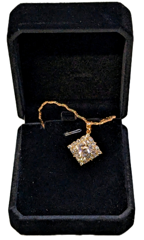 New 18k Gold Plated 1.0ct Square Halo Necklace - Chain 18" Long