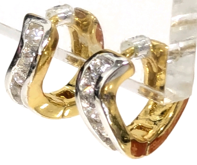 New 24k Gold Plated 12.0mm Simulated Diamond Swirl Huggie Earrings