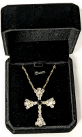 New 14K Gold Plated Cross Cluster Necklace - Chain 18" Long