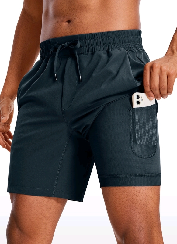 New Size MED Men's CRZ YOGA Feathery-Fit Athletic Shorts 7''- Lined True Navy #3, NS001C2