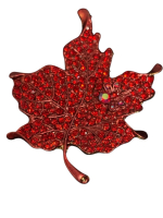 Red Rhinestone with inlaid Bug Rhinestone MapleLeaf and Enamel Brooch Elbows Up appropriately 2.4 x 1.75 inch Boxed