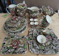 32 Vintage Piece Set of Myott, Son&Co Brown Bermuda Pattern Dishes.