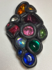 Vintage Signed Black Multi Colour Stone Signature Piece Brooch Diamond Shaped approximately 3 x 1.75 inch