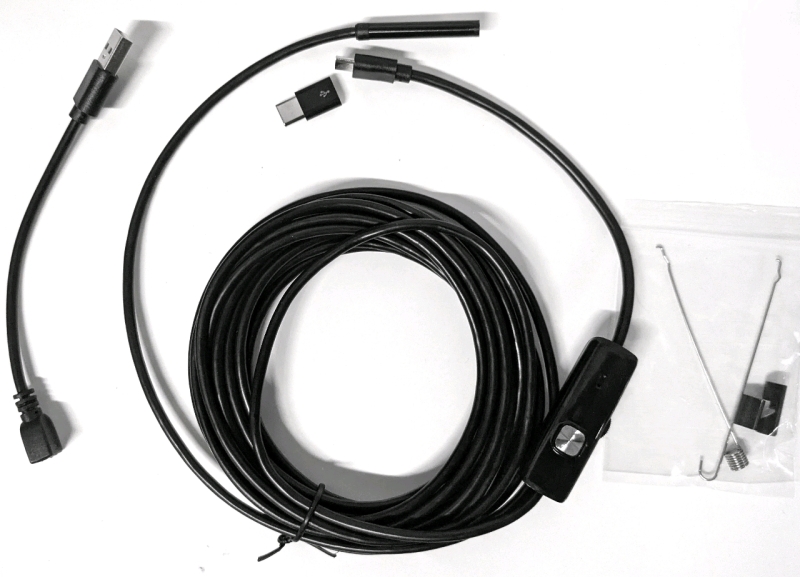 New Endoscope Camera for Android / Apple Devices, USB 2 in 1 with LED Light, Waterproof, Black, Approx 5m Hard Wire, 5.5mm