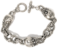 Neat Skull/ Creature Bracelet with Detailed Snake Links & Double Serpent & Ouroboros Toggle Clasp - 7.5" Long