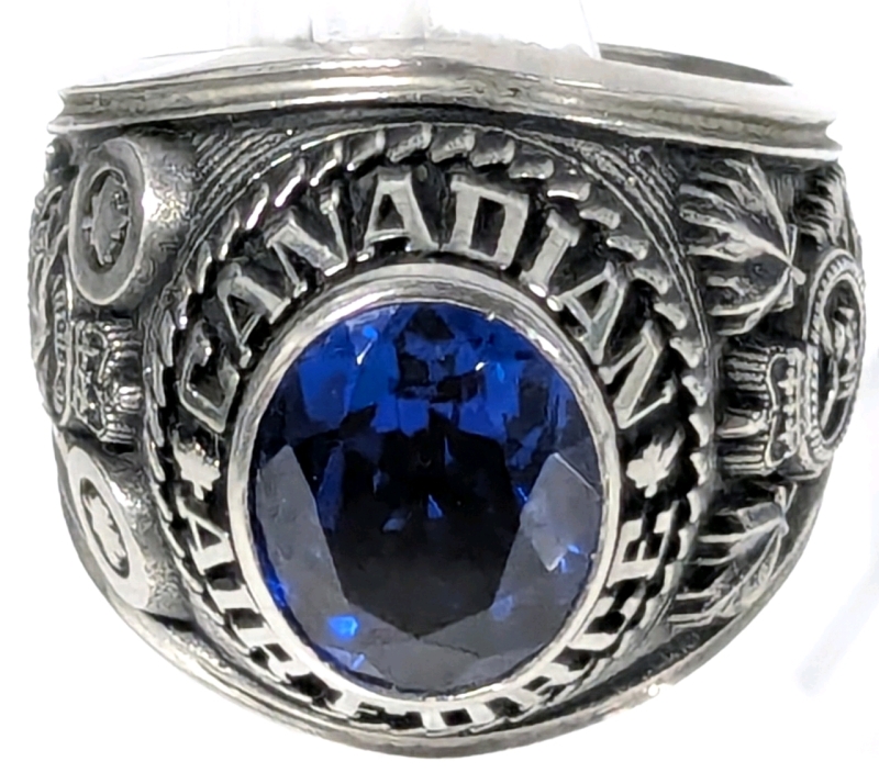Large Chunky Size 10 Canadian Air Force / Air Command Ring with Sizeable Blue Faceted Stone