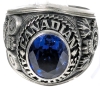 Large Chunky Size 10 Canadian Air Force / Air Command Ring with Sizeable Blue Faceted Stone
